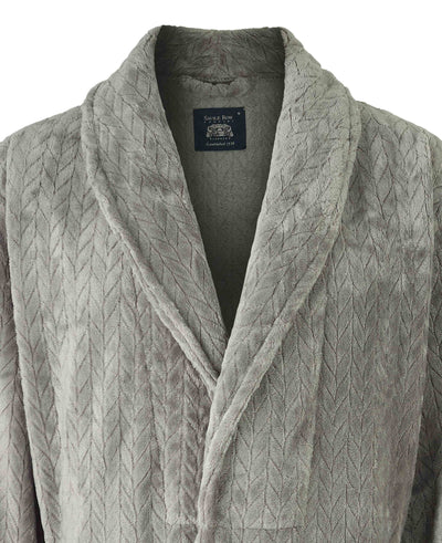 Grey Herringbone Fleece Dressing Gown