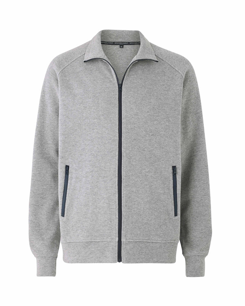 Grey Marl French-Rib Cotton Sweatshirt with contrast Navy Zip - MZT008GRY - Large Image