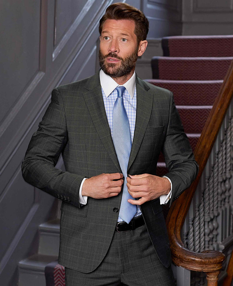 Grey Prince of Wales Check Wool Blend Suit Jacket