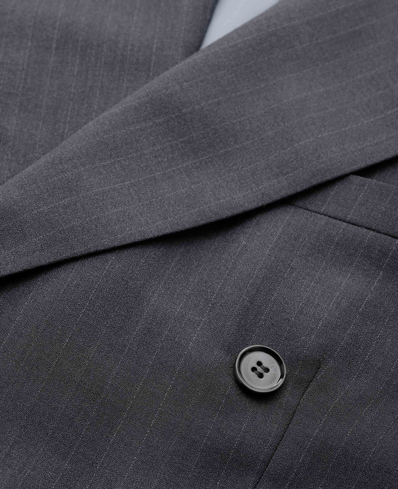 Grey Wool Blend Chalk Stripe Double Breasted Suit Jacket