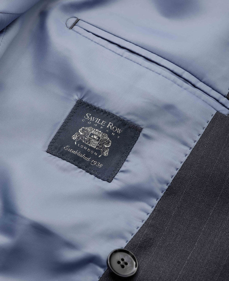 Grey Wool Blend Chalk Stripe Double Breasted Suit Jacket