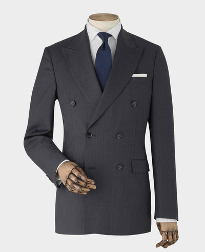 Grey Wool Blend Chalk Stripe Double Breasted Suit Jacket