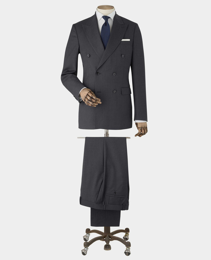 Grey Wool Blend Chalk Stripe Double Breasted Tailored Suit