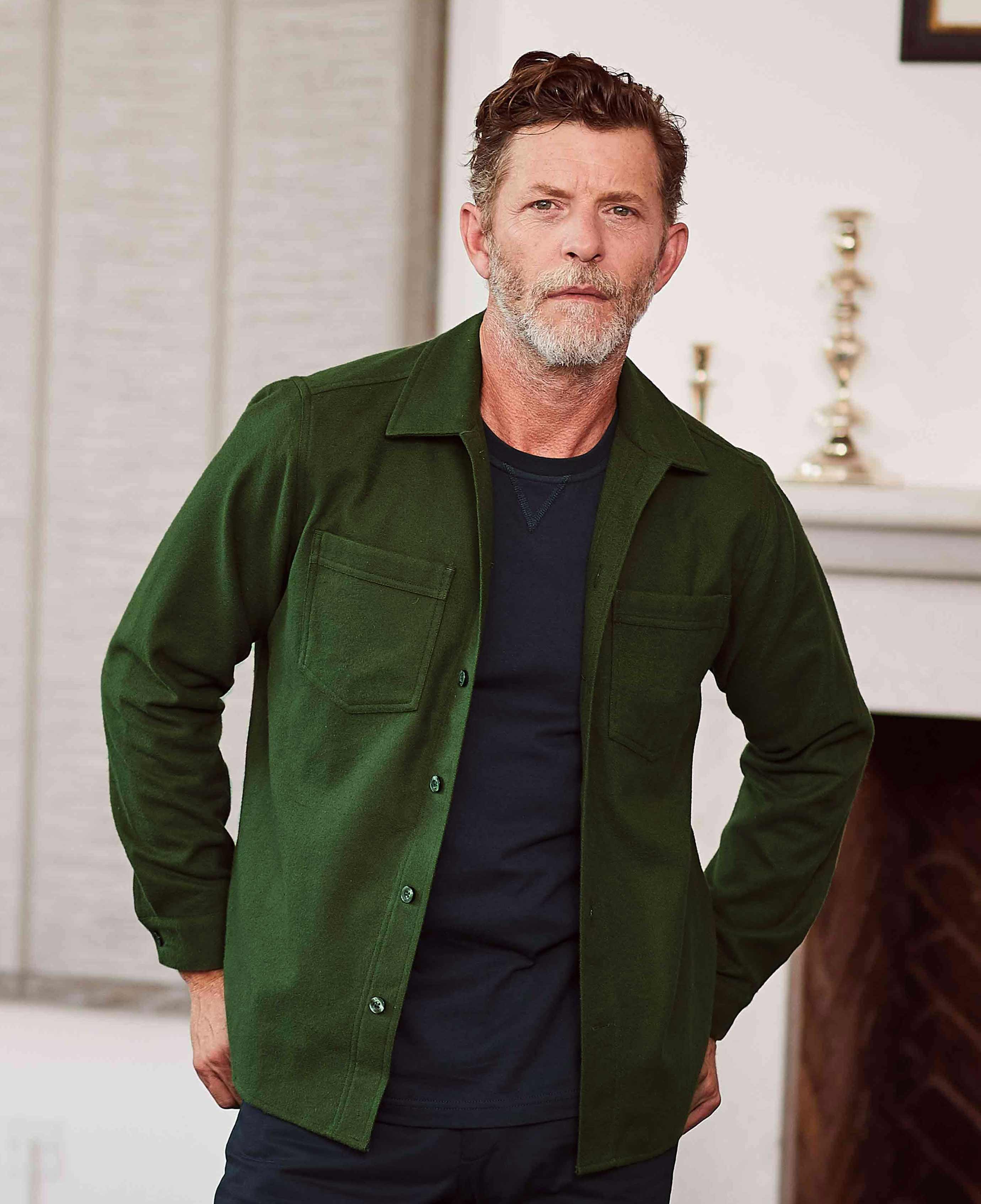 Men's Khaki Brushed Cotton Casual Overshirt – Savile Row US