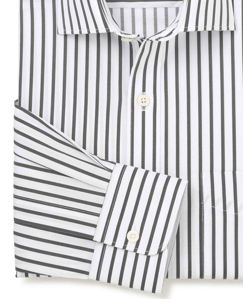 Khaki White Stripe Cotton Classic Fit Dress Shirt - Single Cuff