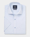 Light Blue Cotton Check Classic Fit Short Sleeve Formal Shirt