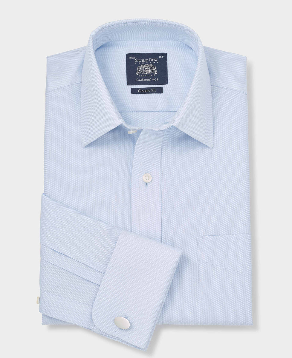 Men's Light Blue Cotton Classic Fit NonIron Shirt With French Cuffs