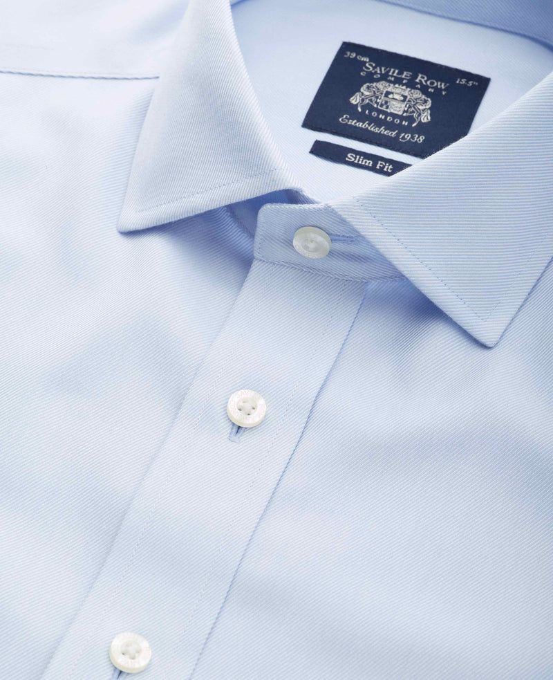 Light Blue Cotton Twill Slim Fit Non-Iron Shirt - French Cuff