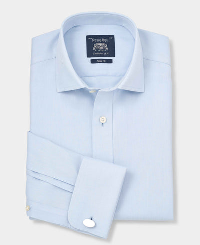 Light Blue Cotton Twill Slim Fit Non-Iron Shirt - French Cuff