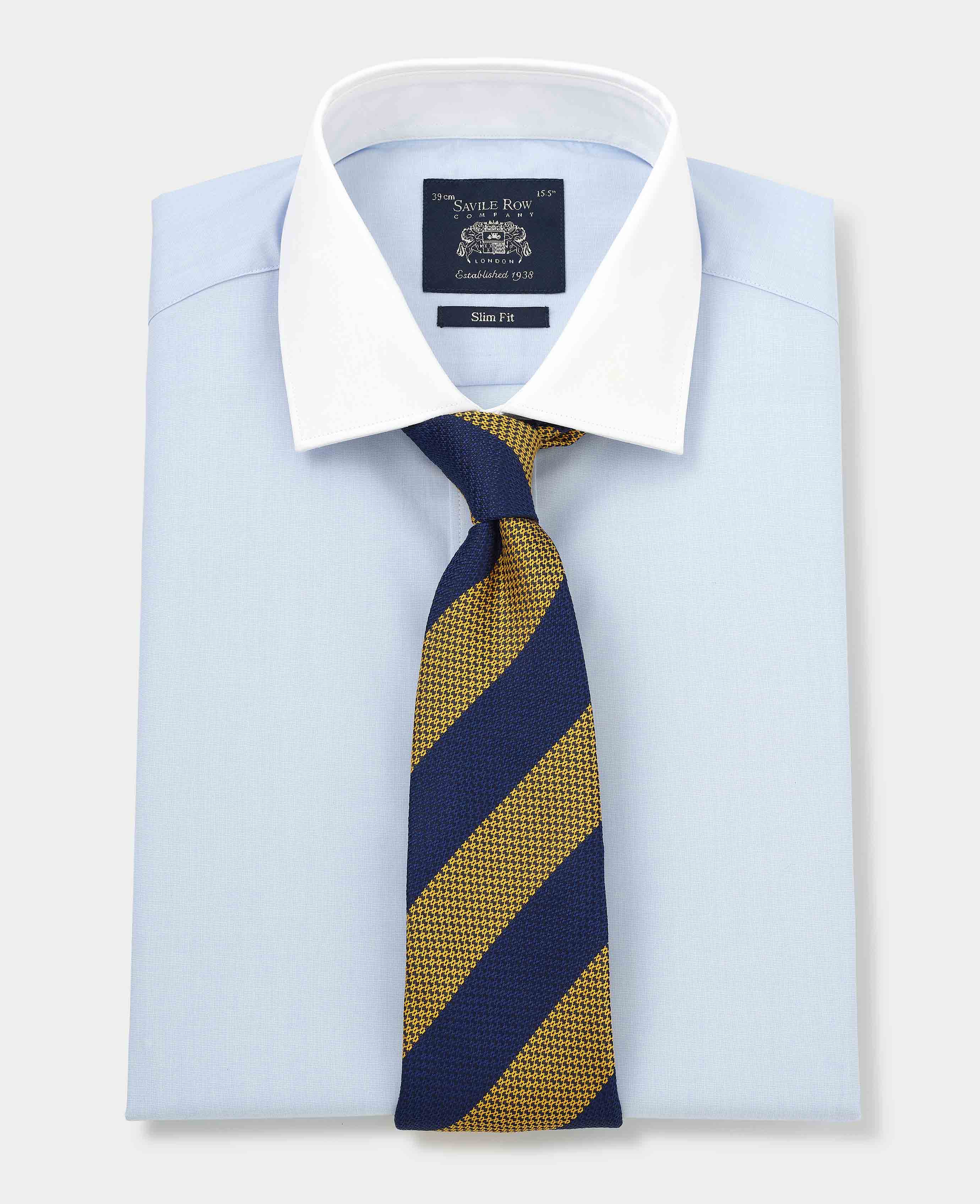 Blue shirt white collar yellow tie hotsell