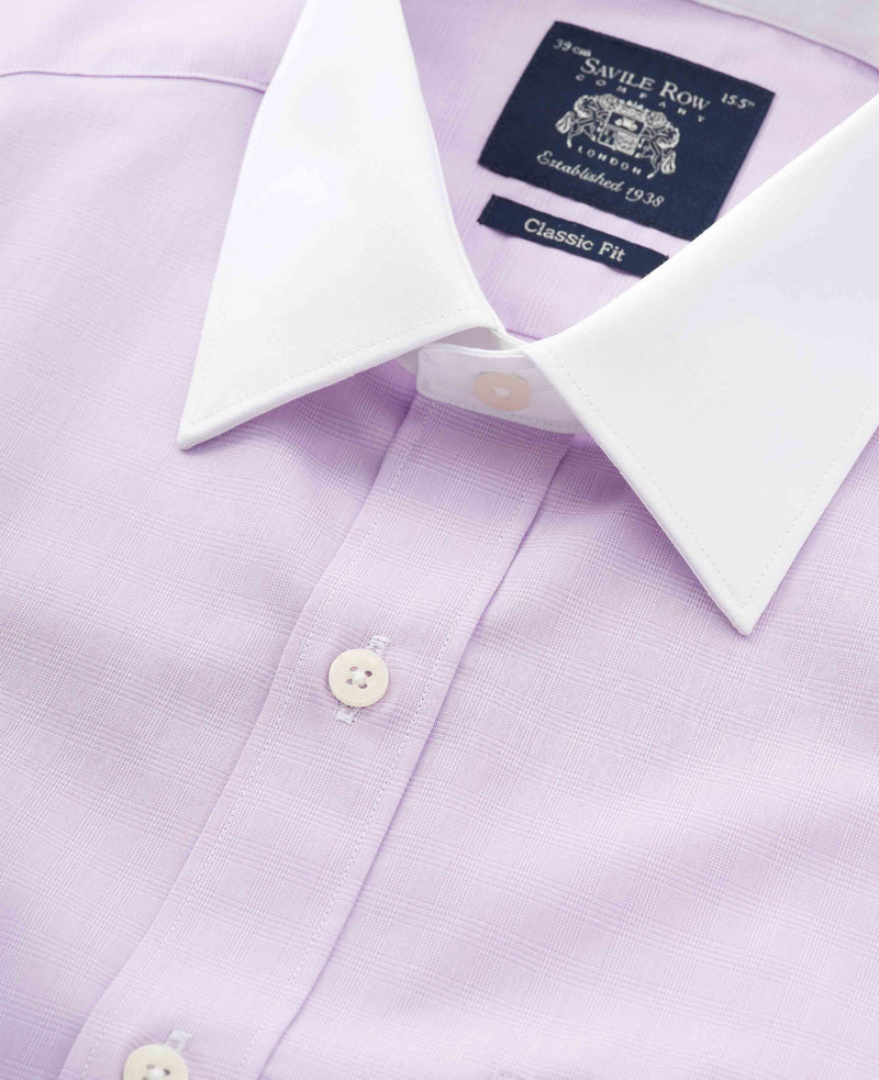 Lilac Cotton Fine Check Classic Fit Winchester Dress Shirt - French Cuff