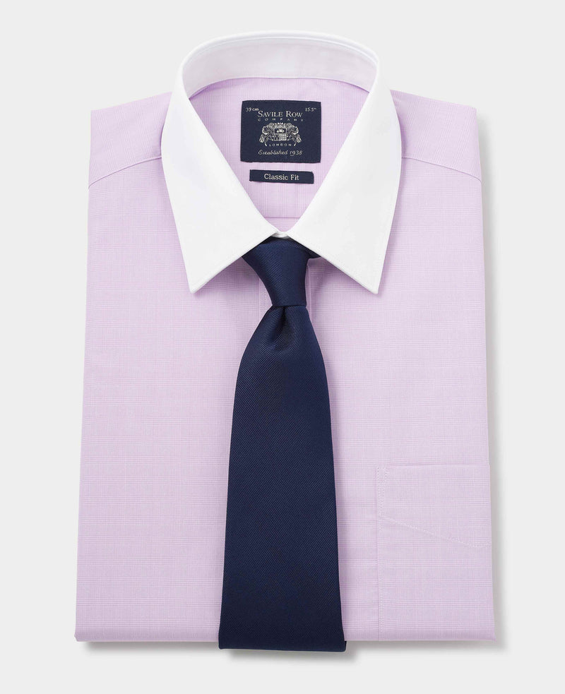 Lilac Cotton Fine Check Classic Fit Winchester Dress Shirt - French Cuff