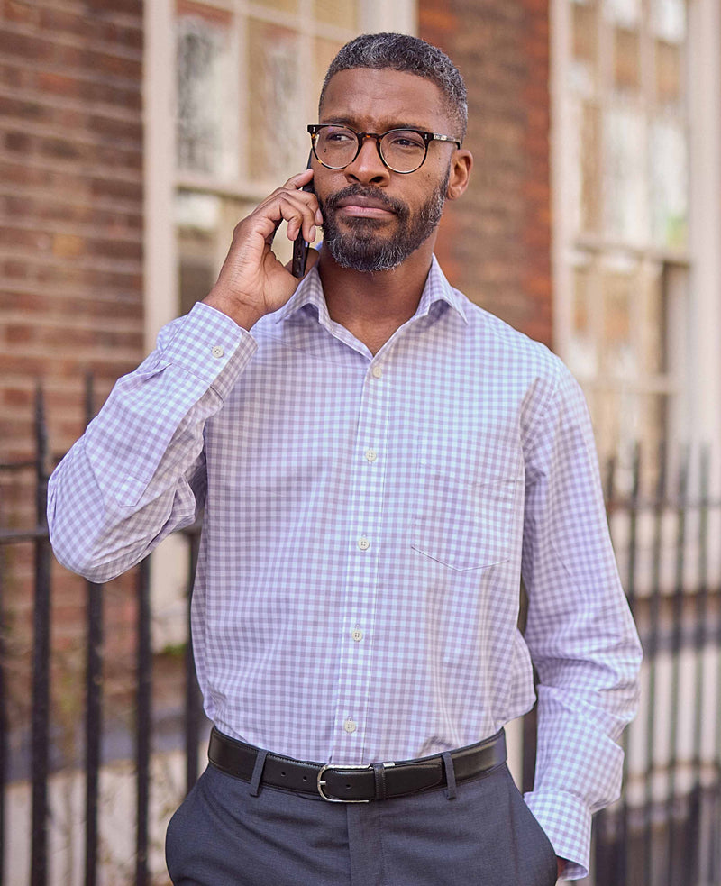 Lilac Cotton Gingham Check Classic Fit Dress Shirt - Single Cuff