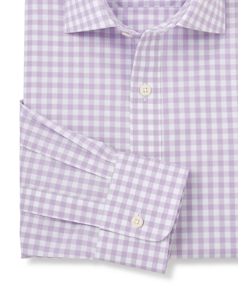 Lilac Cotton Gingham Check Slim Fit Dress Shirt - Single Cuff