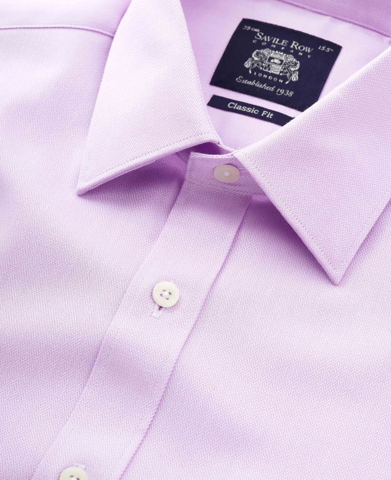 Lilac Cotton Herringbone Classic Fit Dress Shirt - French Cuff