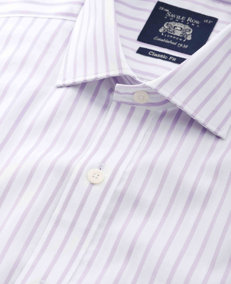 Lilac Cotton Stripe Classic Fit Dress Shirt - Single Cuff
