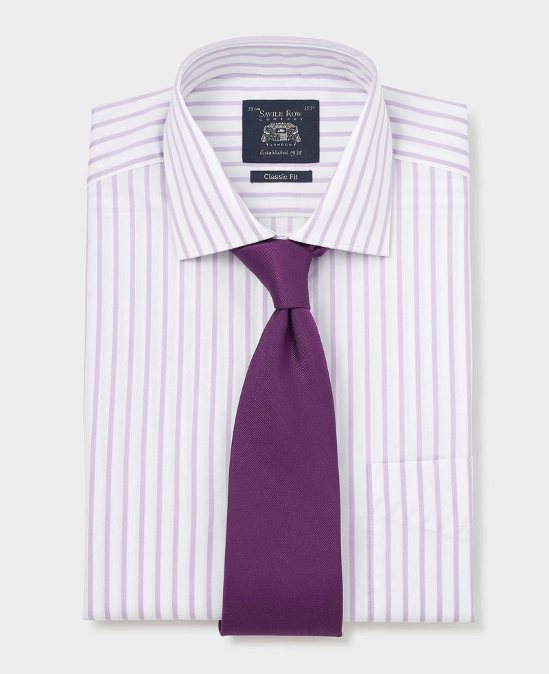 Lilac Cotton Stripe Classic Fit Dress Shirt - Single Cuff