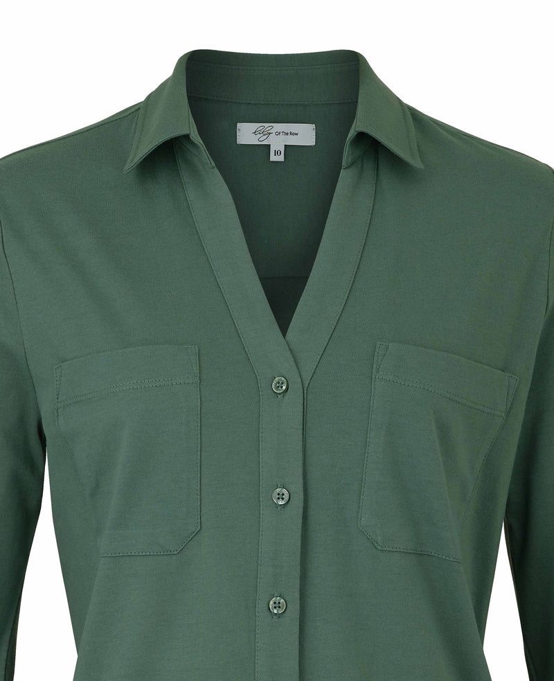 Women's Green Cotton Jersey Semi-Fitted Shirt