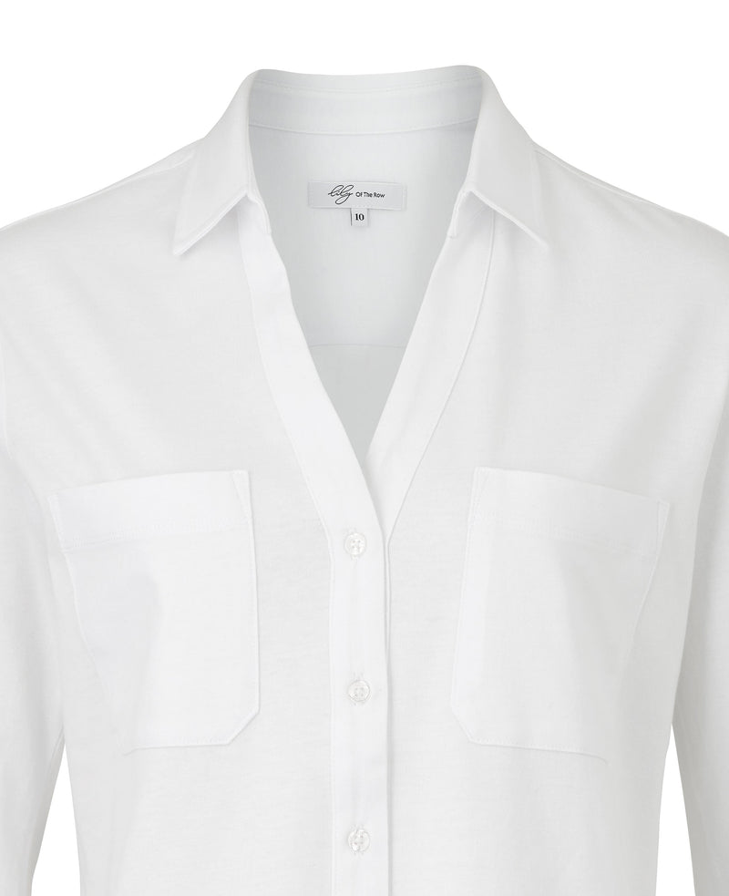 Women's White Cotton Jersey Semi-Fitted Shirt