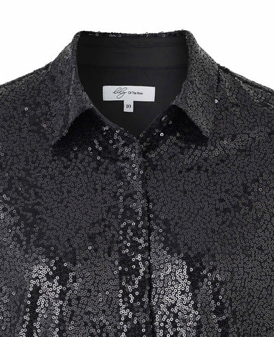 Women's Black Boyfriend Fit Sequin Shirt