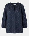 Women's Navy Snowflake Print Loose Fit Balloon Sleeve Shirt