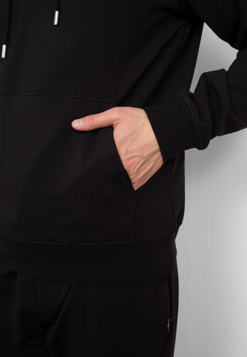 SRW Black Loopback Stretch Cotton Blend Hoodie