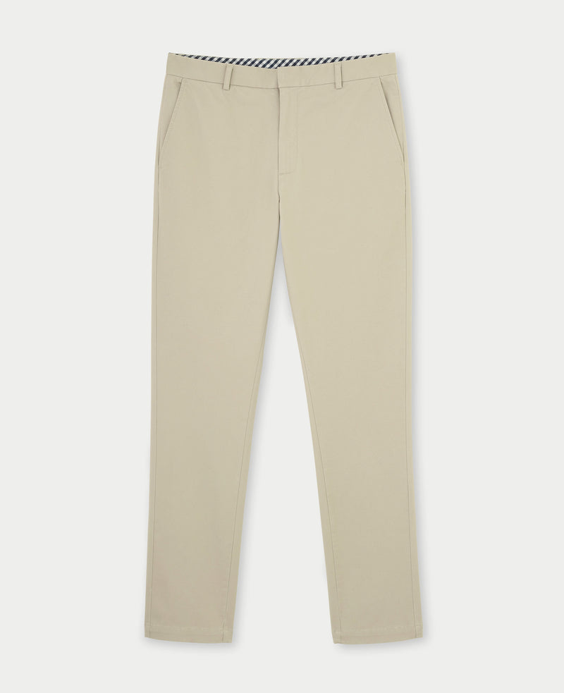 Beige Stretch Cotton Classic Fit Flat Front Chinos