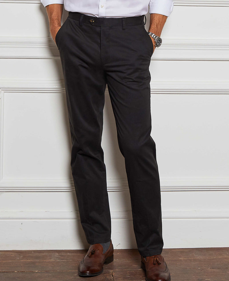 Men's Black Stretch Cotton Classic Fit Flat Front Chinos