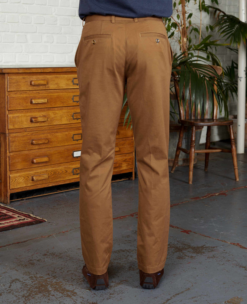 Cappuccino Brown Stretch Cotton Classic Fit Flat Front Chinos