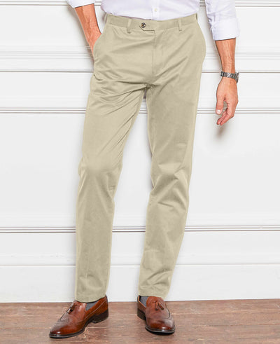 Men's Stone Stretch Cotton Classic Fit Flat Front Chinos