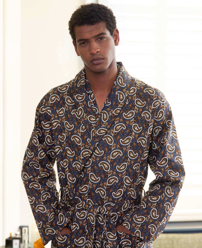 Men's Paisley Print Dressing Gown In Navy