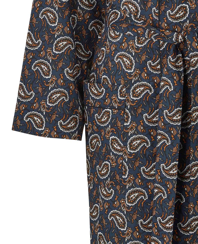 Navy Paisley Print Dressing Gown