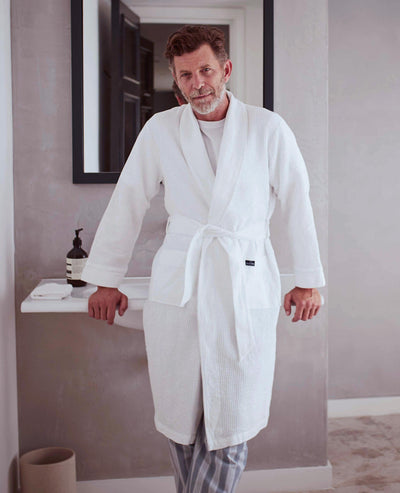 Men's White Cotton Waffle Dressing Gown