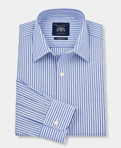 Blue Classic Fit Striped Formal Shirt - Single Cuff