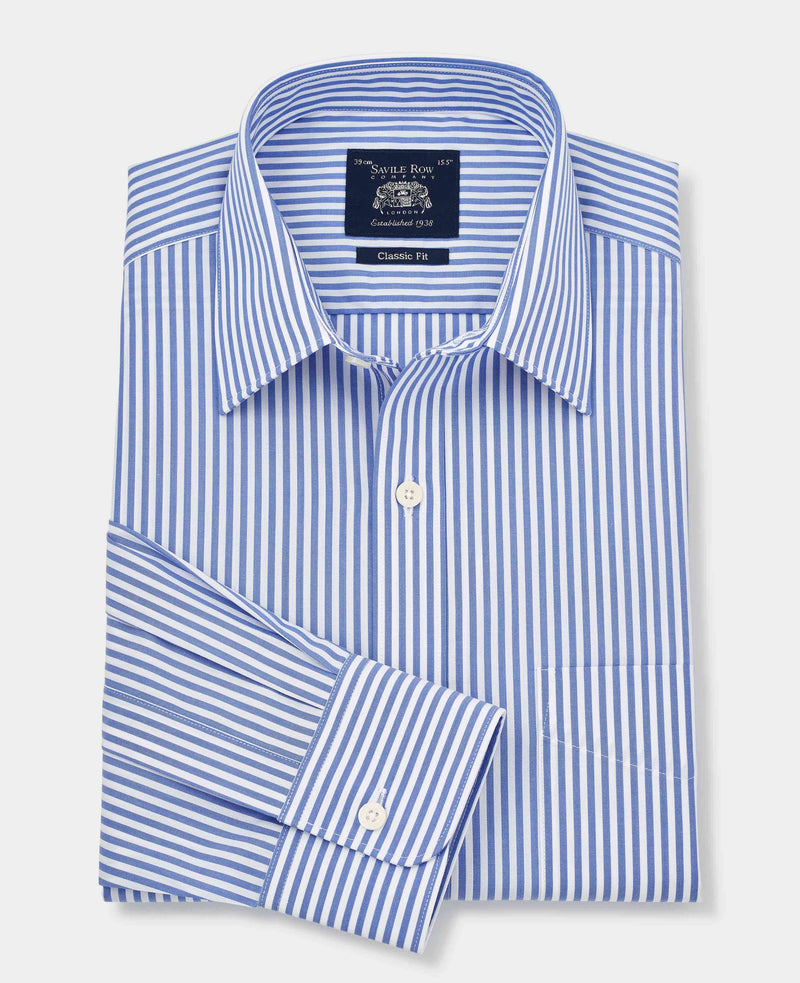 Blue Classic Fit Striped Formal Shirt - Single Cuff