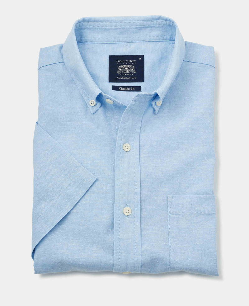 Light Blue Linen Cotton Short Sleeve Shirt