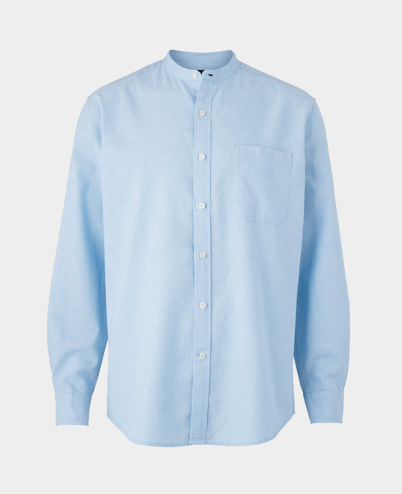 Light Blue Linen Cotton Grandad Collar Shirt