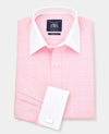 Pink Prince of Wales Check Classic Fit Contrast Collar Dress Shirt With White Collar & Cuffs