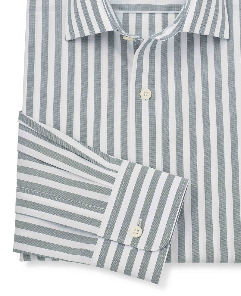 Green Slim Fit Striped Formal Shirt - Single Cuff