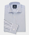 Navy White Slim Fit Striped Dress Shirt - Single Cuff