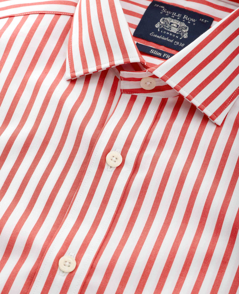 Red Slim Fit Striped Formal Shirt - Double Cuff