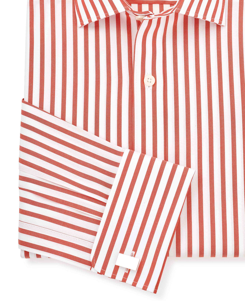 Red Slim Fit Striped Formal Shirt - Double Cuff