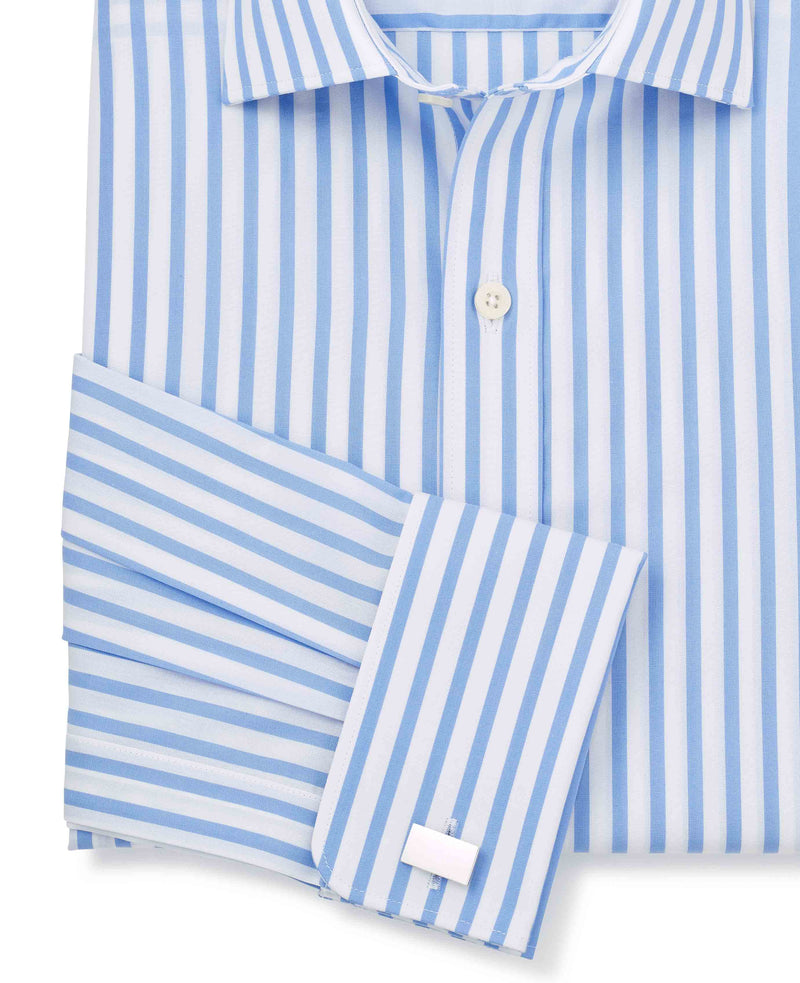 Sky Blue Slim Fit Striped Formal Shirt - Double Cuff