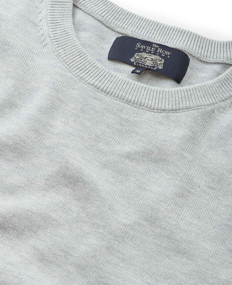 Light Grey Cotton-Blend Crew Neck Jumper