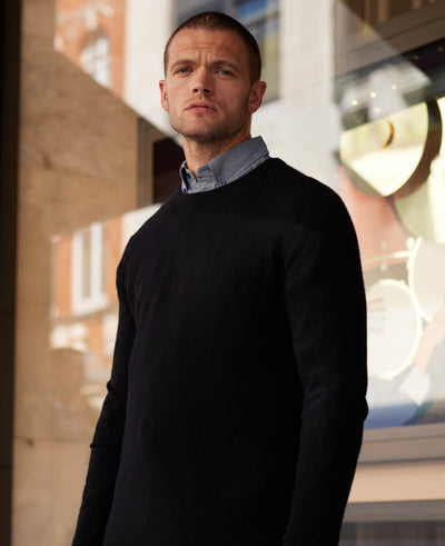 Men's Black Wool Cashmere Crew Neck Jumper