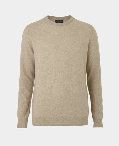 Men's Beige Wool Cashmere Crew Neck Jumper