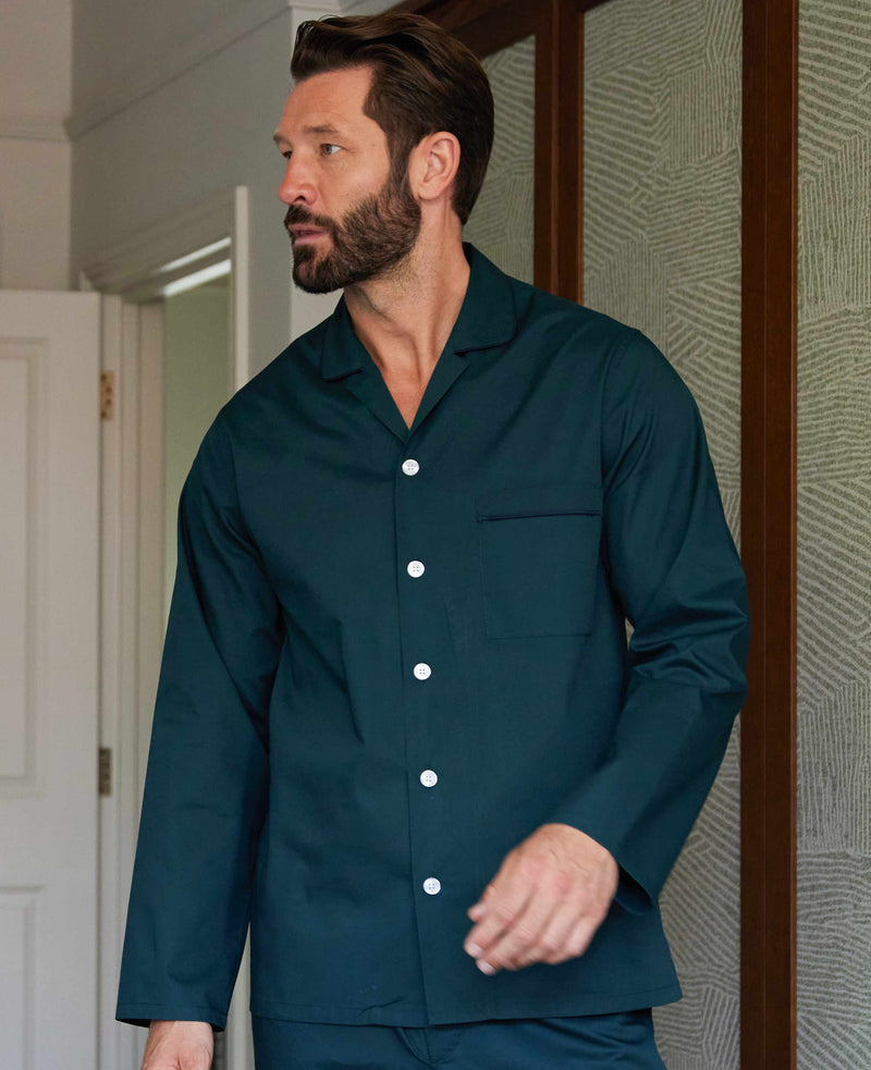 Men's Dark Green Pyjamas With Navy Piping