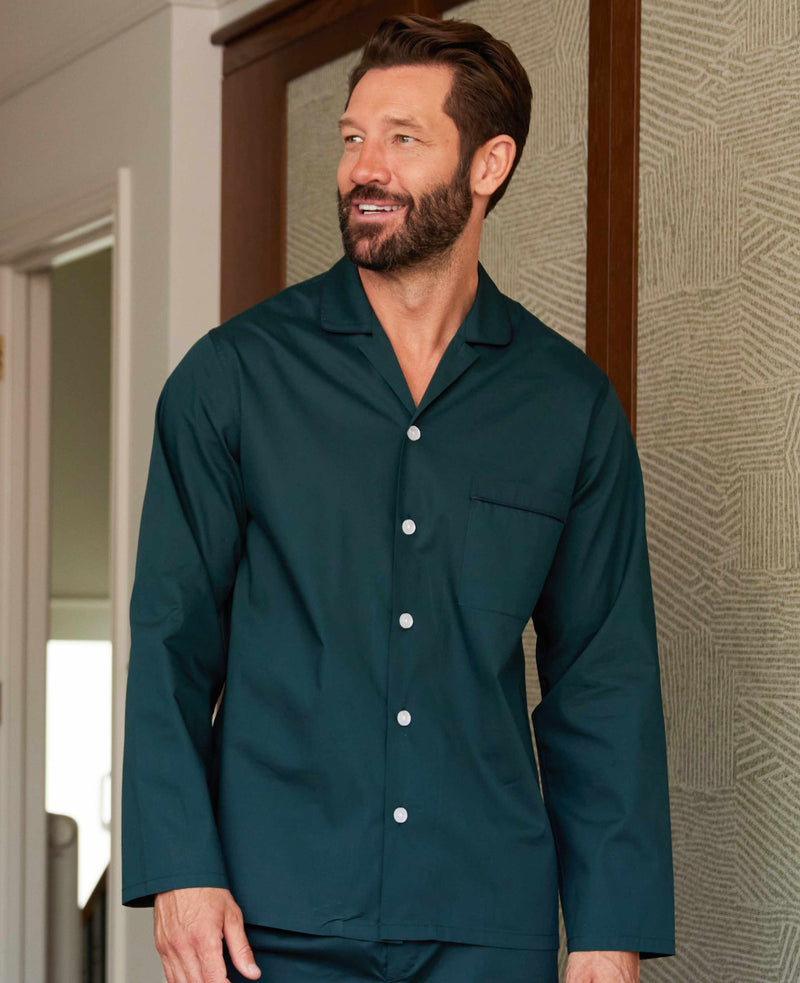 Men's Dark Green Pyjamas With Navy Piping