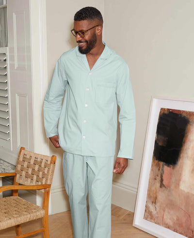 Men's Pale Green Cotton Piped Pyjamas