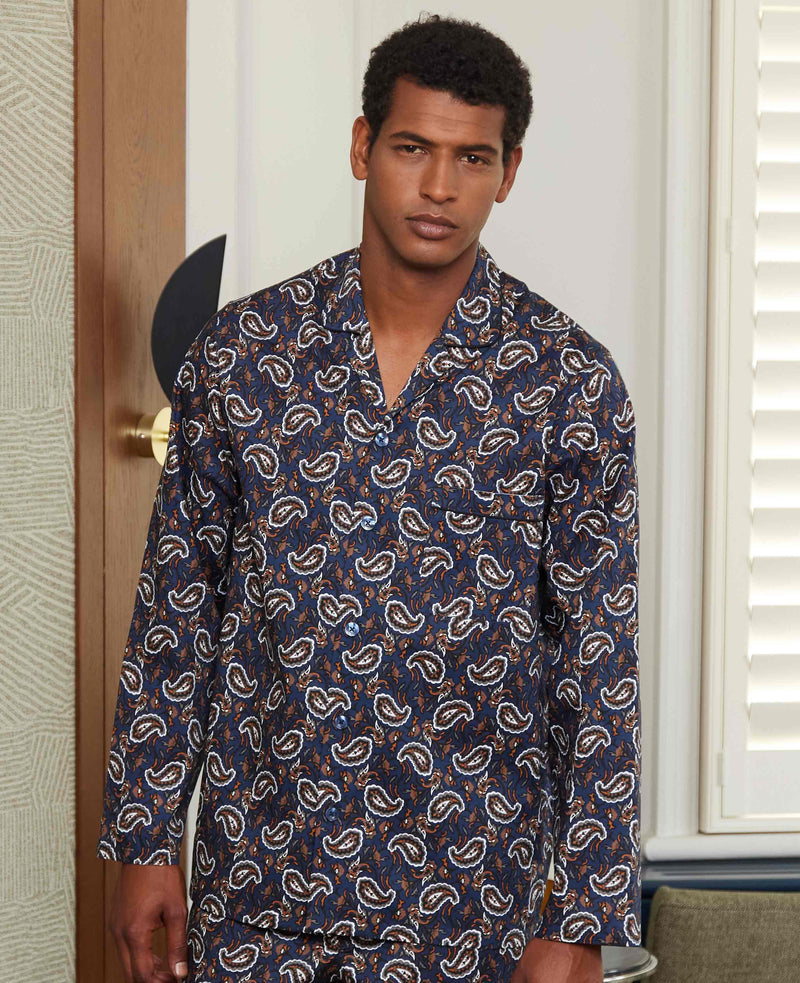 Men's Navy Cotton Paisley Print Pyjamas